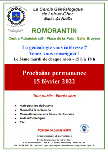 Permanence du Cercle généalogique à Romorantin-Lanthenay