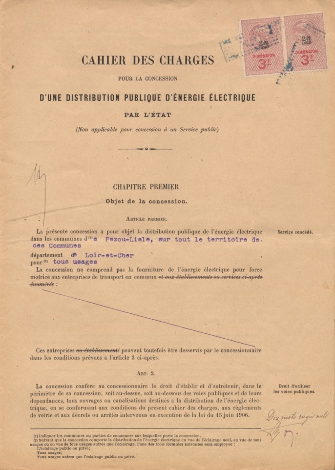 Convention passée entre le préfet de Loir-et-Cher avec la Compagnie du secteur électrique Pezou-Lisle et extensions, Cahier de charges