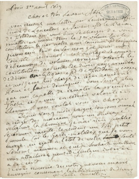 AD 41 - F 592 - Lettre de l'abbé Grégoire (folio 1)