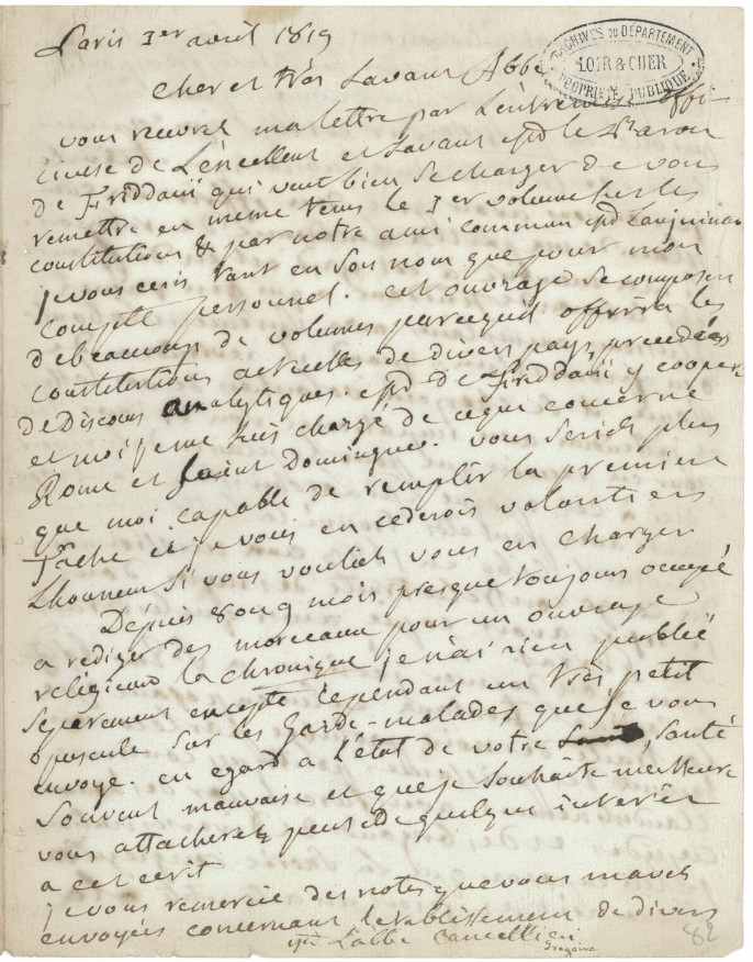 AD 41 - F 592 - Lettre de l'abbé Grégoire (folio 1)