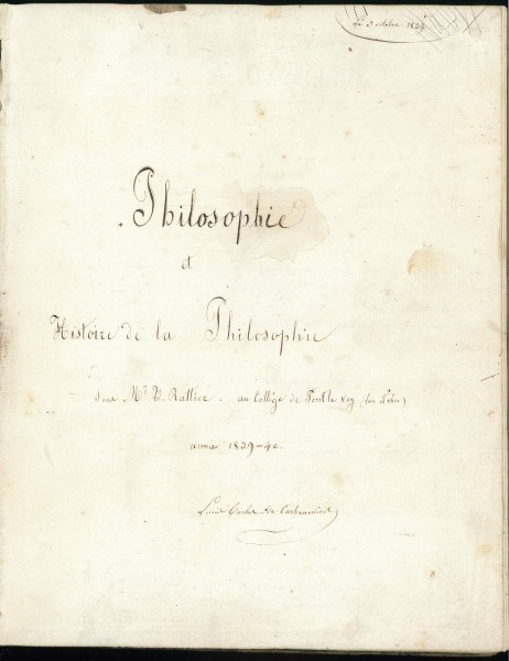 Archives départementales de Loir-et-Cher - Cahier de philosophie du collège de Pontlevoy
