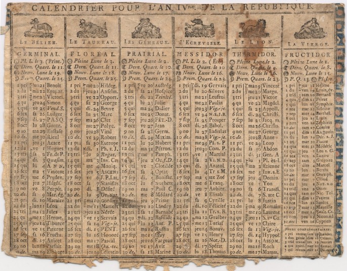 Calendrier pour l’an IV de la République. cote : FRAD041_3_E_15/727