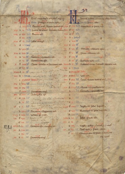 Fragment de calendrier liturgique à l'usage de l'abbaye de Pontlevoy. Mois de mai et juin - cote : FRAD041_17_H_1/29