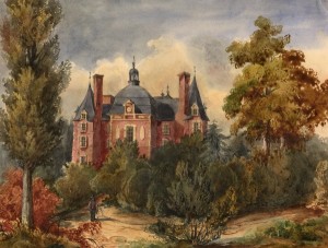 Le château de La Ferté-Imbault : aquarelle de Louis de La Saussaye, 8 août 1832. Cote : FRAD041_30_FI_1_34