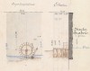 Dessins de détails des usines et ouvrages régulateurs situés sur le bras de Saint-Bienheuré dans la traverse de Vendôme, 1859. Agrandissement sur le moulin Frabot (à farine). ADLC 1991 W 9