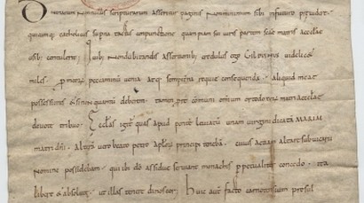 1000 ans de la bataille de Pontlevoy : acte de fondation de l'abbaye (1034) AD41 : 17 H 1, pièce 1.