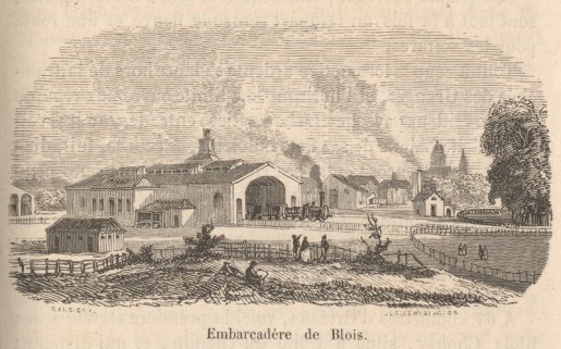 L’embarcadère de Blois, gravure extraite de l’ouvrage Amédée Achard « Itinéraire du chemin de fer d'Orléans à Tours », 1853. [cote GL 94]