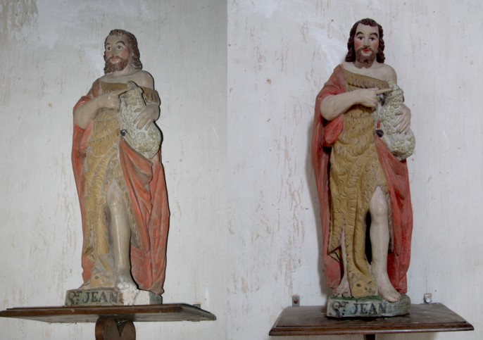 Statue de Saint Jean-Baptiste état en 1996 et état en 2011. Photo AD41 / CAOA41.